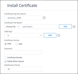 Certificate-key pair parameters