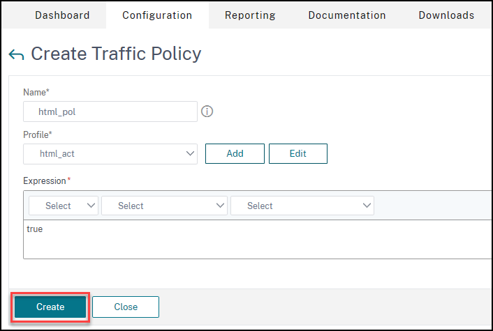 Click to create Traffic Policy