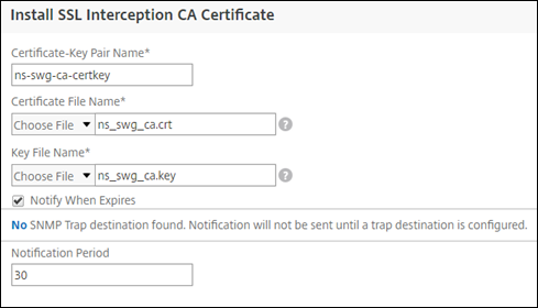 Paire de clés de certificat d'interception SSL