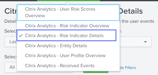 Risk indicator details selection
