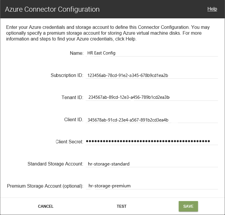 Azure connector configuration