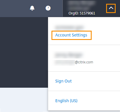 Citrix Cloud Account Settings menu