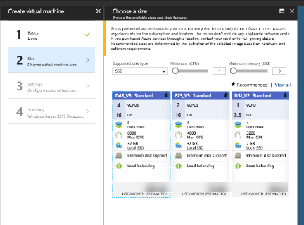 Azure Resource Manager VM size page