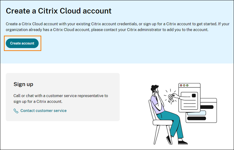 ［Citrix.comアカウントを使用］ボタンが表示されたサインアップページ