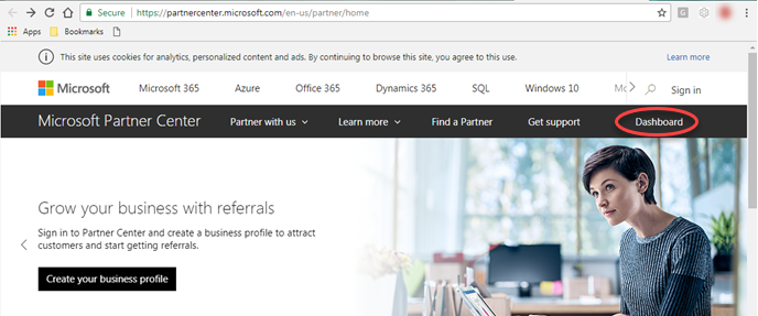 Microsoft Partner Center dashboard