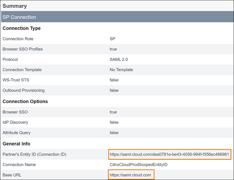 SAML application configuration in PingFederate with Entity ID highlighted