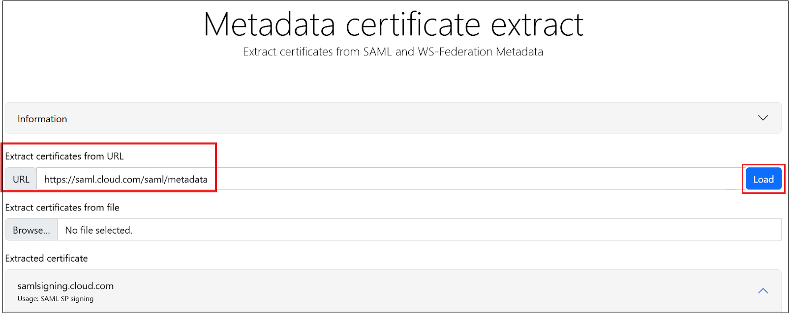 Metadata certificate extract