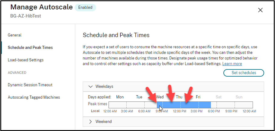 Consecutive peak time slots