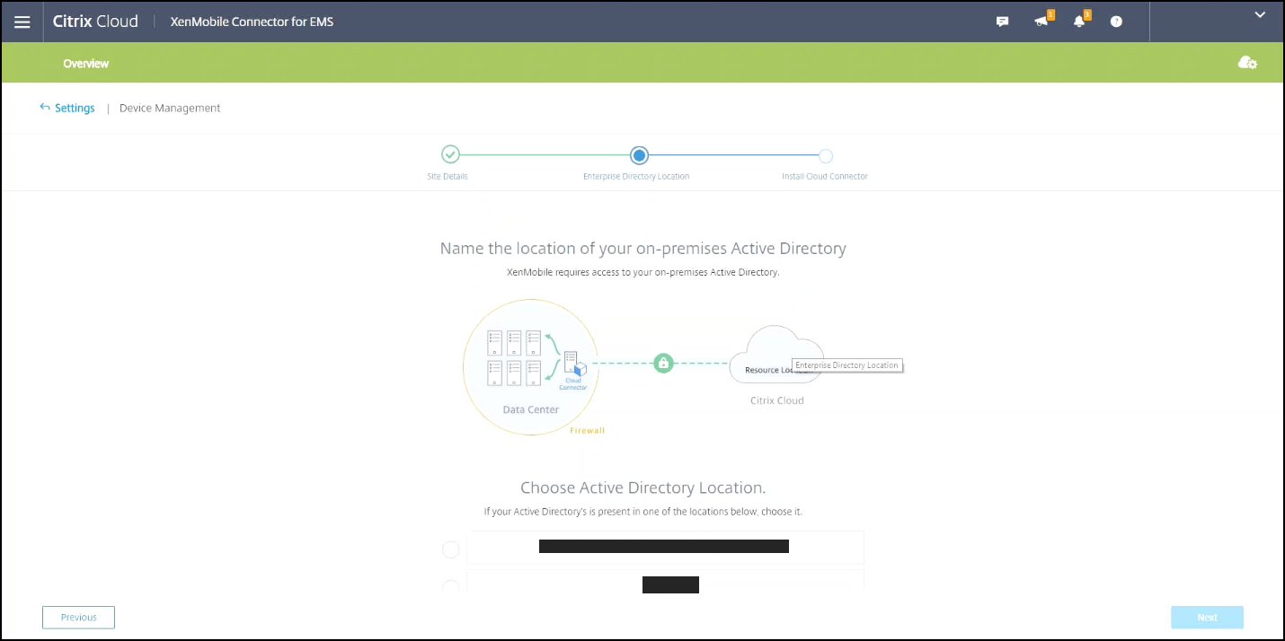 Active Directory location option