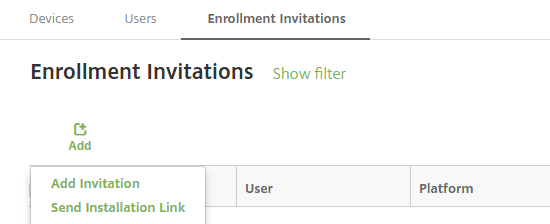 Add Invitation menu