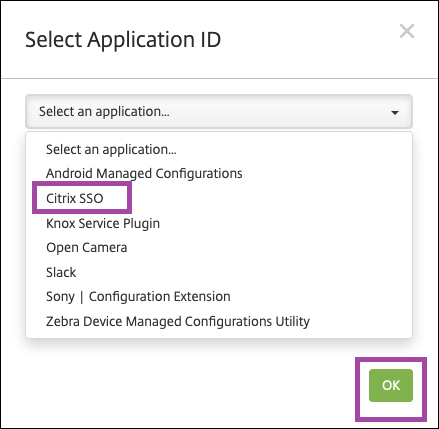 Select the Application ID window