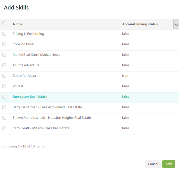 Citrix Endpoint Management console Alexa for Business selecting skills for skill group