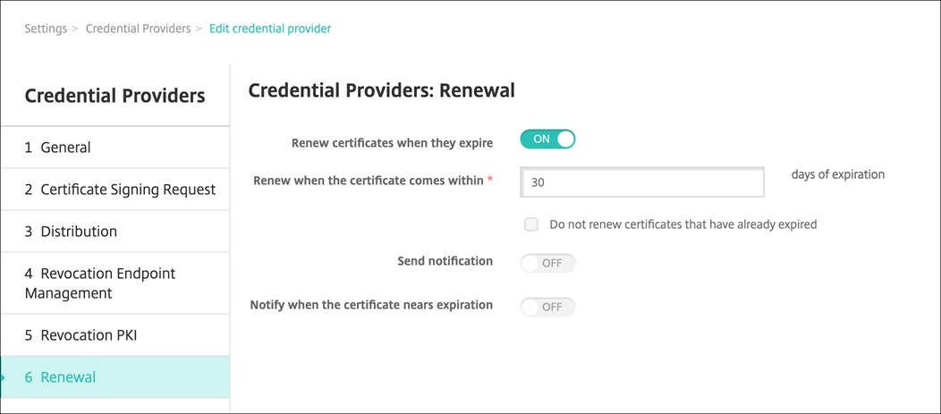 Credential provider renewal page
