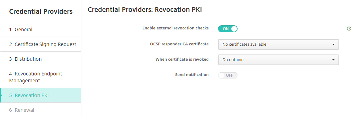 Credential provider revocation PKI page