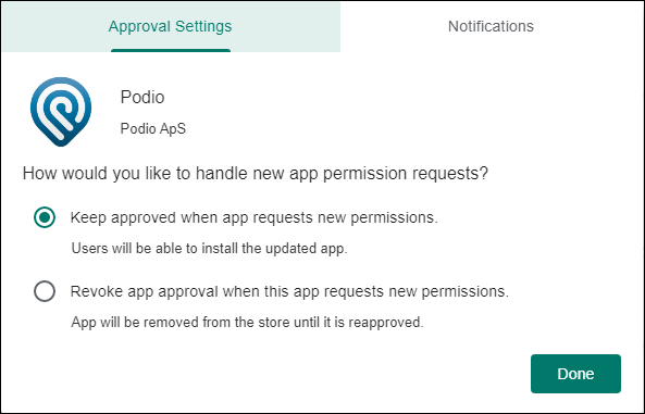 Google play approval settings