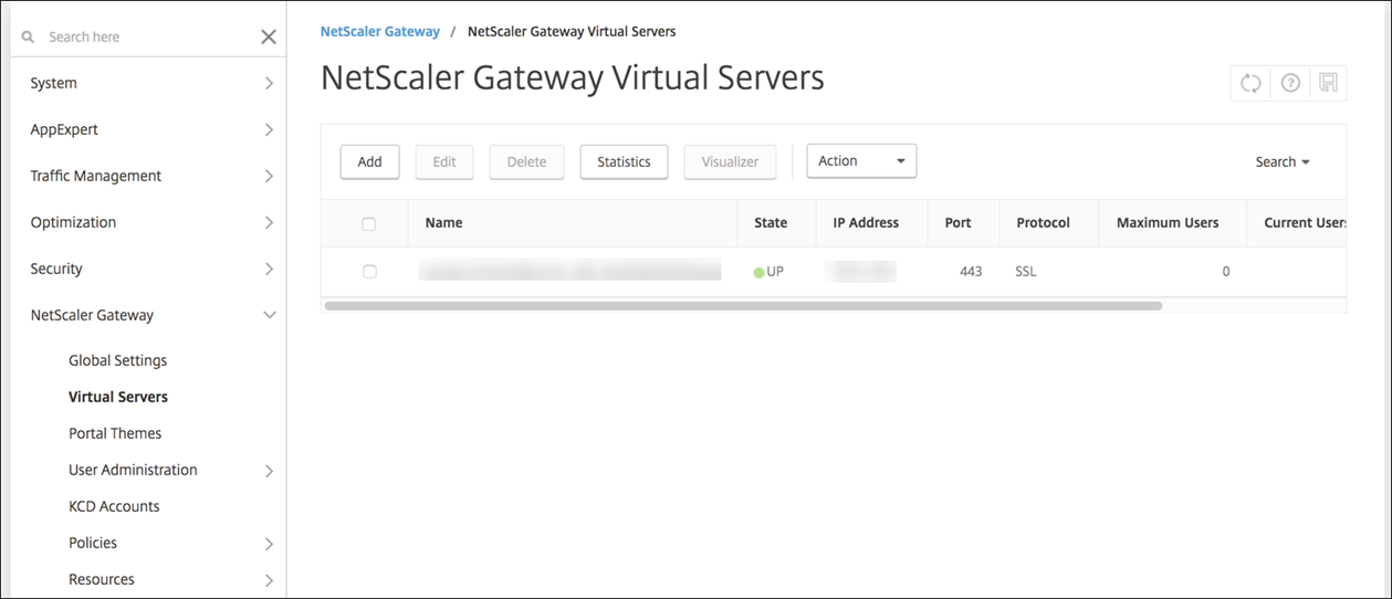 Pantalla de estado de NetScaler Gateway