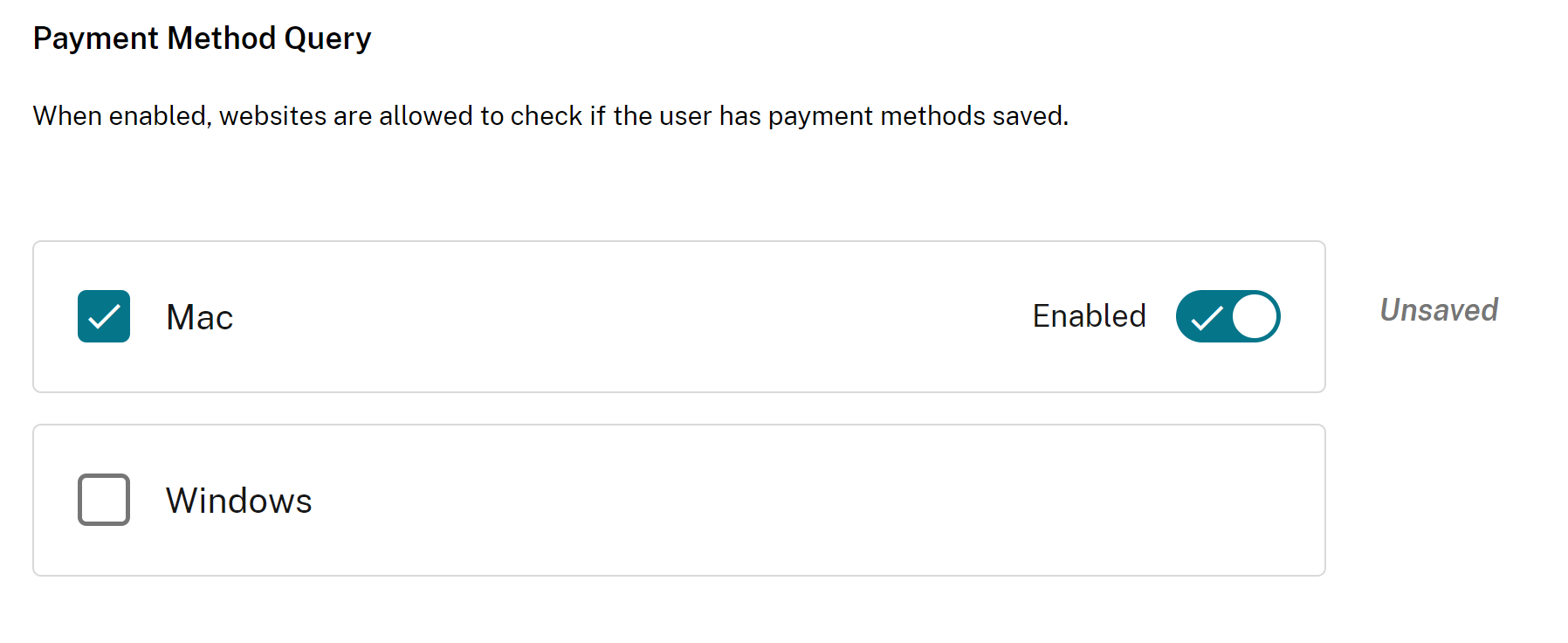 payment method query enabled