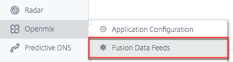 “Fusion 数据馈送”菜单