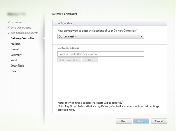 Delivery Controller page in VDA installer