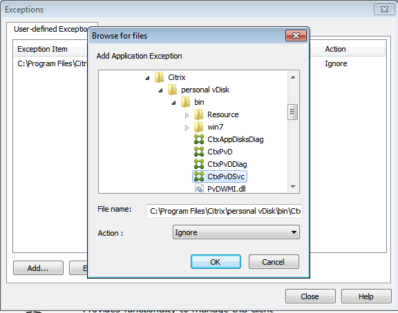 Add files to exceptions
