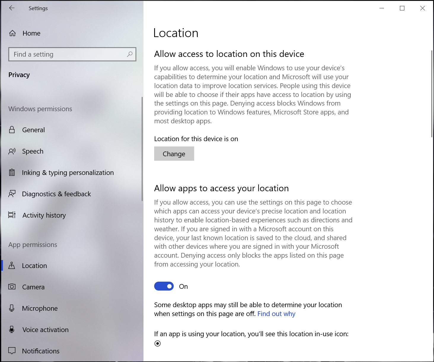 Allow apps access location
