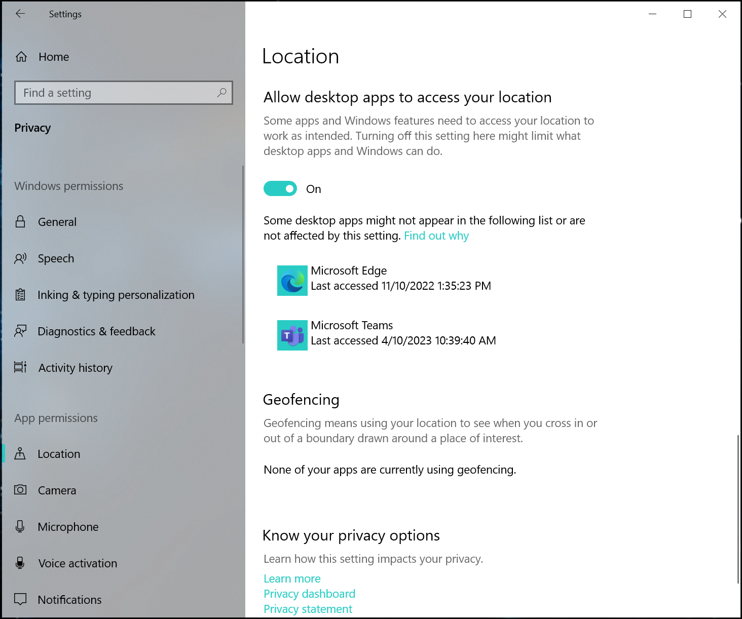 Desktop apps to access location