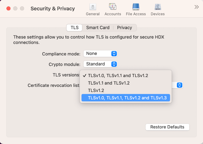 TLS settings