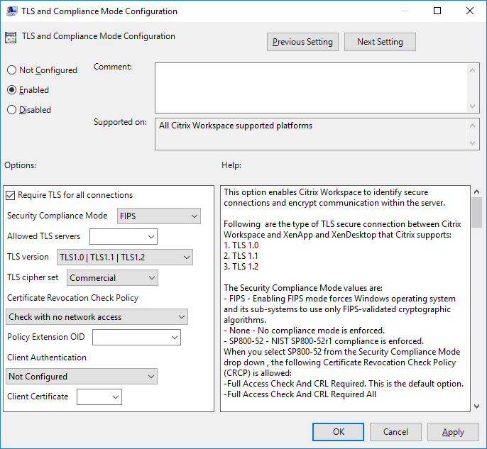 TLS and Compliance Mode policy