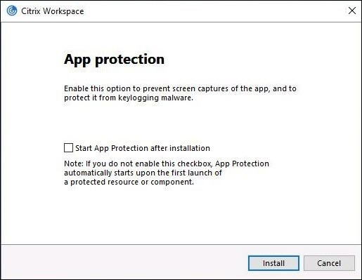 Iniciar App Protection después de la instalación: aplicación Citrix Workspace de versiones anteriores a la 2311