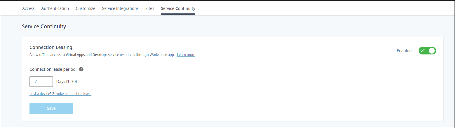 Service continuity console page