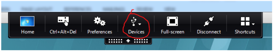 Image of the devices tab in the receiver toolbar