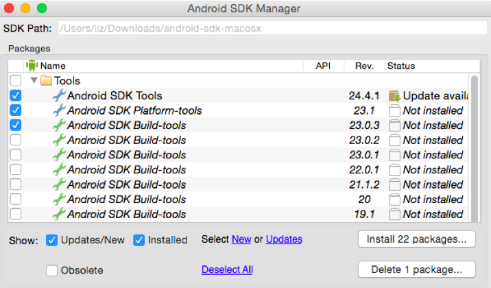 Image of the Android SDK Manager screen