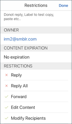 Secure Mail IRM details