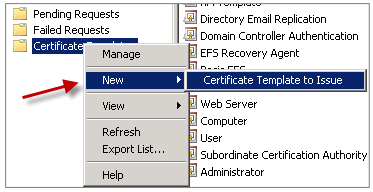 Image of the New Certificate Template to Issue option