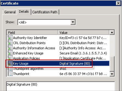 Image of the certificate to sign email messages