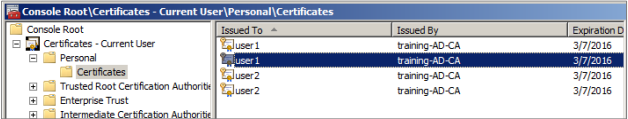 Abbildung von "Zertifikate – aktuelle Benutzer"