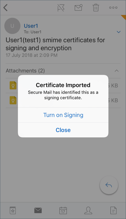Image of the Import certificate for signing option