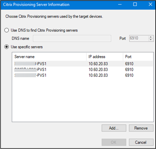 Citrix Provisioning Server Information dialog