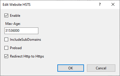 Captura de pantalla de la configuración de HSTS