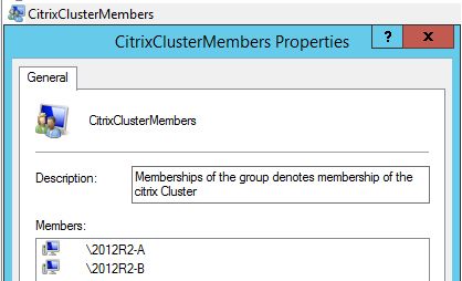 Capture d'écran de CitrixClusterMembersProperties sur le groupe 1