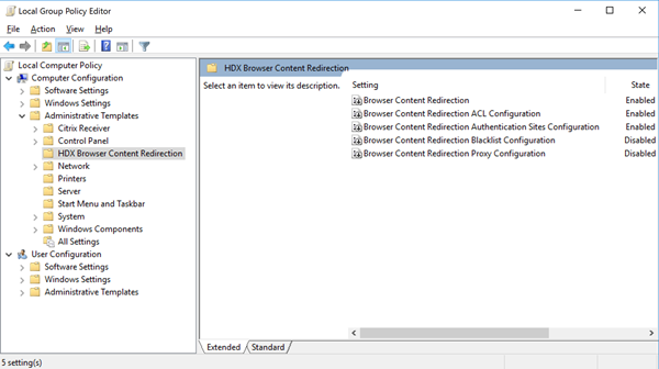 Browser content redirection group policy template