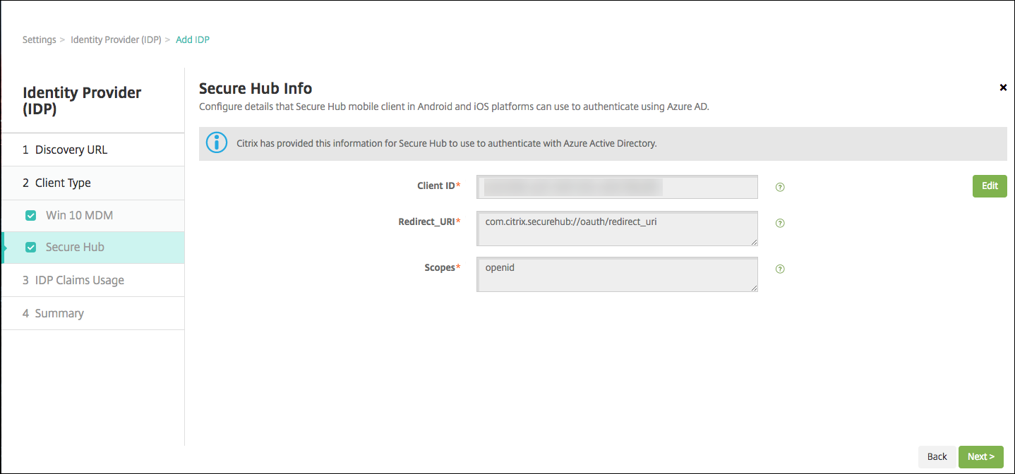 Image de l'écran de configuration Fournisseur d'identité