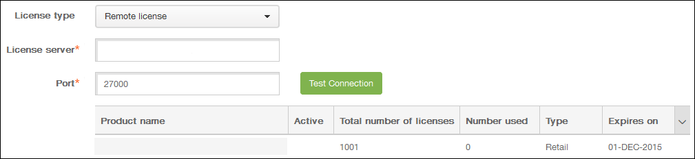 Imagen de la pantalla de configuración Licencias