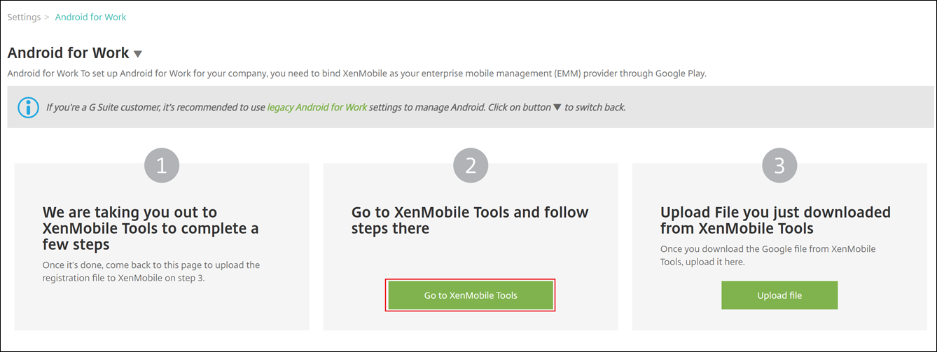 Abbildung der Option "Legacy Android Enterprise"