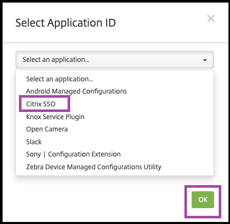 Image of Select Application ID window
