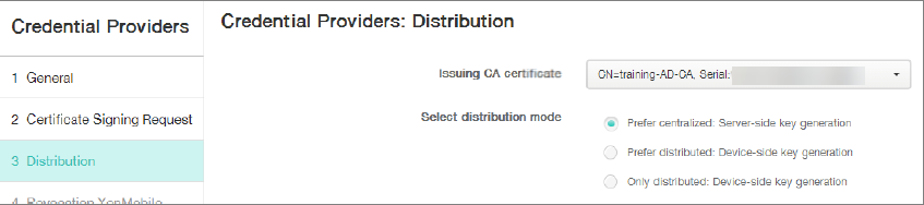 Credential Providers configuration screen