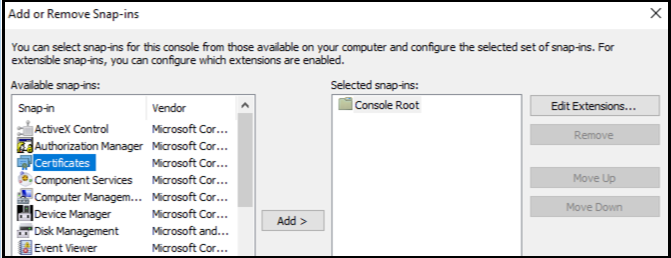 Windows 的“添加或删除管理单元”示意图