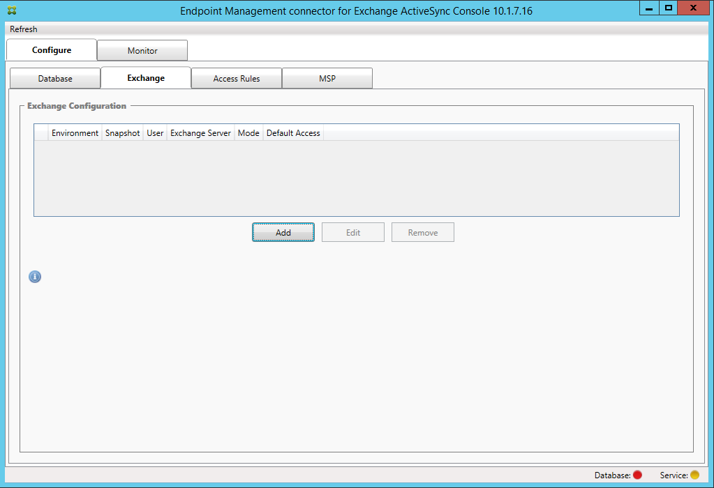 Image de l’écran d’Endpoint Management Connector pour Exchange ActiveSync