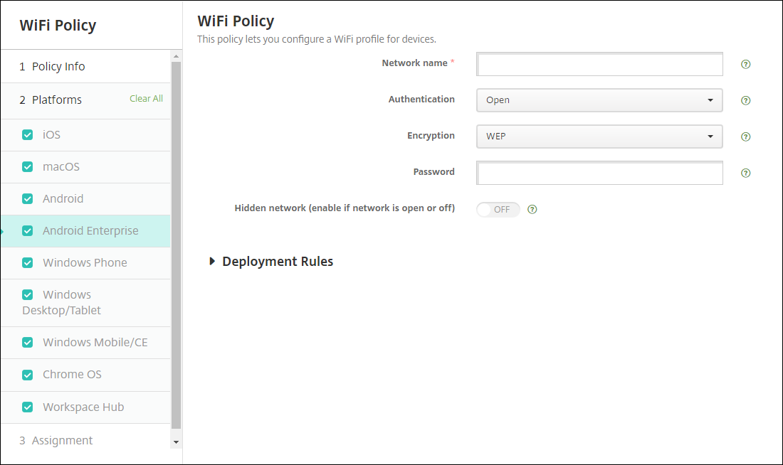 Imagem da Política Wi-Fi do Android Enterprise