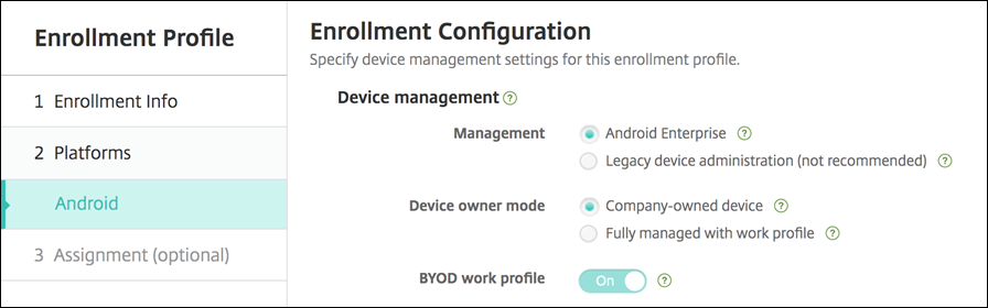 Enrollment profile options without multimode